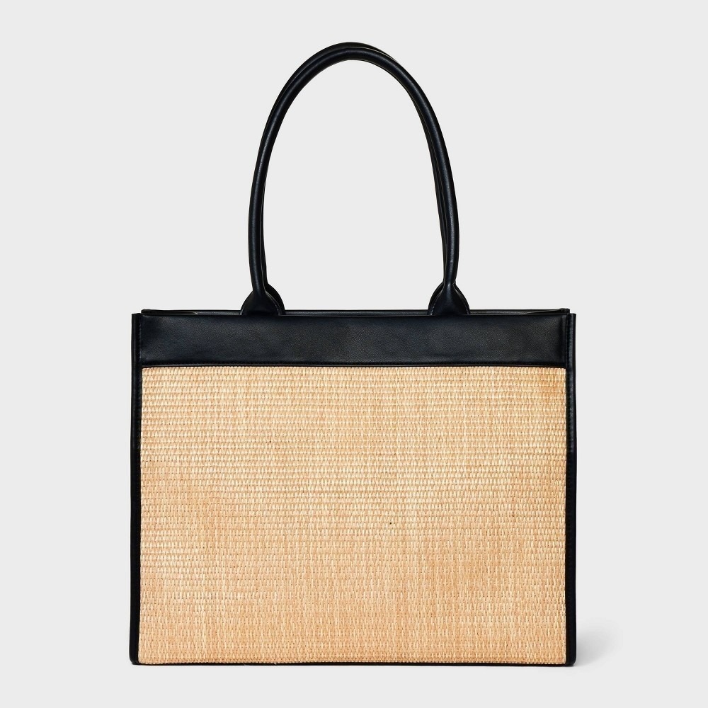 Straw Large Boxy Tote Handbag - A New Day Natural/Black NWOT